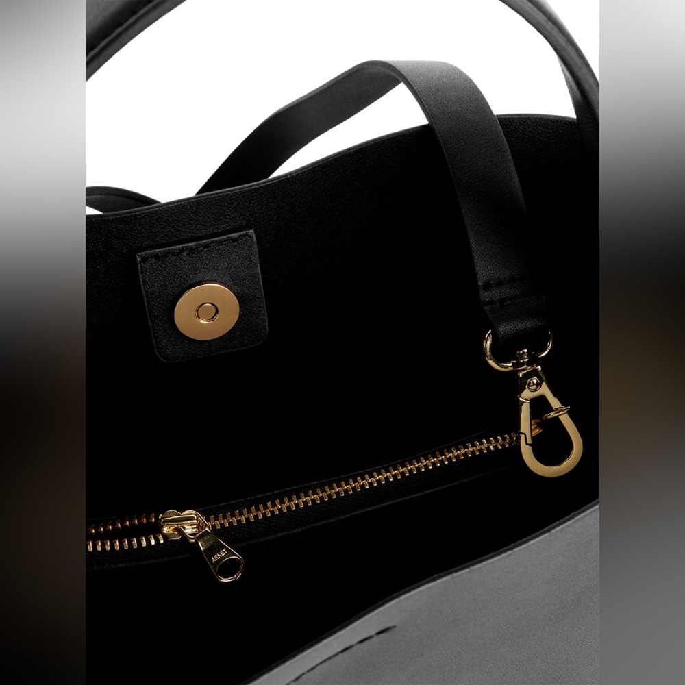 Arket Leather Satchel Tote Bag w Crossbody Strap Black - Picture 5 of 15